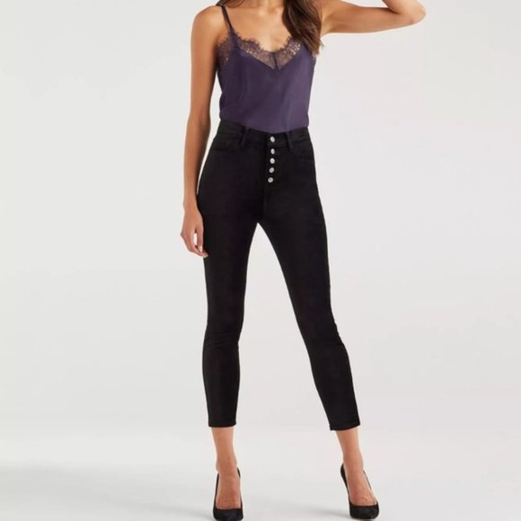 NWT 7 for All Mankind High Waist Velvet Ankle Skinny with Exposed Button Fly 23 - Picture 3 of 16